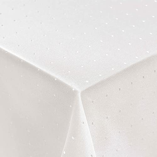 Punkte Muster Optik Tischdecke Größe, Form und Farbe wählbar Eckig 110 x 110 cm Weiß Damast Tafeldecke Pflegeleicht von DecoHomeTextil Heimtextilmanufaktur
