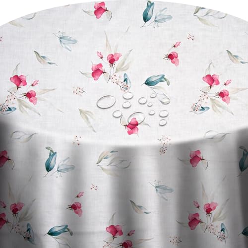 Tischdecke 100% Polyester mit Overlock Rand Klassik Blumen Oval 130 x 200 cm mit Lotus-Effekt Tischwäsche von DecoHomeTextil Heimtextilmanufaktur