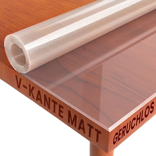 Transparente Folie Schutzfolie leicht mattiert mit abgeschrägter V-Kante Rechteckig 80 x 120 cm Tischdecke Maschinenzuschnitt von DecoHomeTextil Heimtextilmanufaktur
