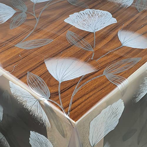 Transparente Folie Tischdecke Tischfolie Schutzfolie 0,2mm Größe wählbar Ginkgo Blätter Eckig 120 x 120 cm abwaschbar von DecoHomeTextil Heimtextilmanufaktur