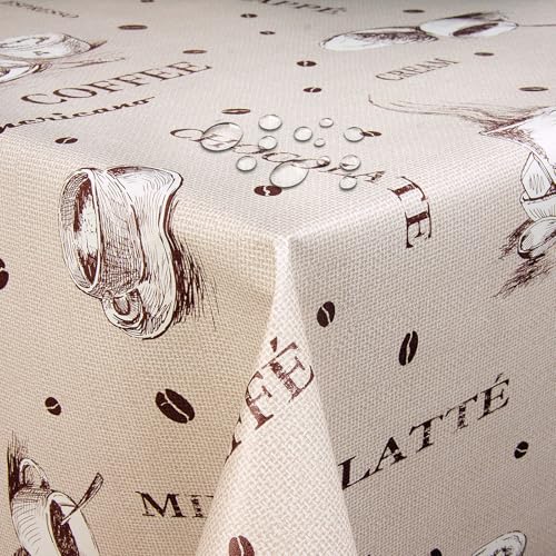 Wachstuch Kaffee Robust Beige Breite & Länge wählbar abwaschbare Tischdecke Eckig 140 x 330 cm von DecoHomeTextil Heimtextilmanufaktur