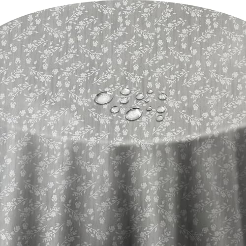 Wachstuch Wachstischdecke Tischdecke Floral Grau Rund 100 cm abwischbar von DecoHomeTextil Heimtextilmanufaktur
