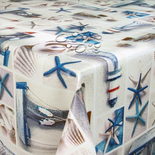 Wachstuch Wachstischdecke Tischdecke Gartentischdecke Größe wählbar Seestern Eckig 130 x 340 cm abwaschbar von DecoHomeTextil Heimtextilmanufaktur