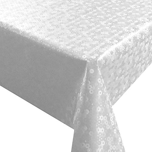 Wachstuch Wachstischdecke Tischdecke Gartentischdecke Kleine Kreise Weiß Breite & Länge wählbar 80 x 110 cm Eckig abwaschbar geprägt von DecoHomeTextil Heimtextilmanufaktur