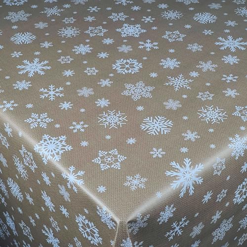 Wachstuch Wachstischdecke Tischdecke Weihnachtstischdecke Größe wählbar Weihnachten Schneeflocken Beige Eckig 110 x 500 cm abwaschbar von DecoHomeTextil Heimtextilmanufaktur
