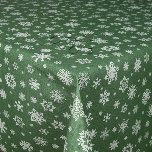 Wachstuch Wachstischdecke Tischdecke Weihnachtstischdecke Größe wählbar Weihnachten Schneeflocken Dunkelgrün Eckig 130 x 230 cm abwaschbar von DecoHomeTextil Heimtextilmanufaktur