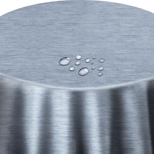 Wachstuch Wachstischdecke mit Overlock Naht Leinen Prägung Blau Rund 130 cm Tischdecke abwischbar von DecoHomeTextil Heimtextilmanufaktur