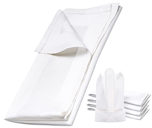 Damast Tischdecke Größe wählbar - Serviette Gastro Edition Weiss 6 x Serviette 50 x 50 cm mit Atlaskante Mundserviette aus 100% Baumwolle von DecoHomeTextil