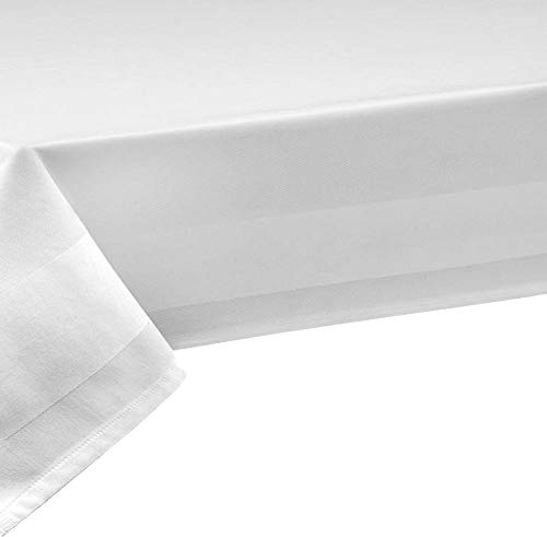 Damast Tischdecke aus 100% Baumwolle Gastro Edition Weiß Eckig 130 x 300 cm Feinste Vollzwirn Qualität aus hochwertigem Ringgarn von DecoHomeTextil