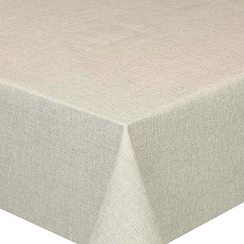 PEY Meterware Stoff Tischdecke Leinenstruktur Lotus Effekt Abwaschbar Beige Sand Breite & Länge wählbar 80 x 500 cm von DecoHomeTextil