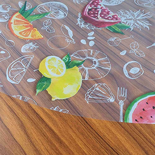 Transparente Folie Tischdecke Tischfolie Schutzfolie mit Muster Tropicas Obst Melone Rund 90 cm abwaschbar von DecoHomeTextil