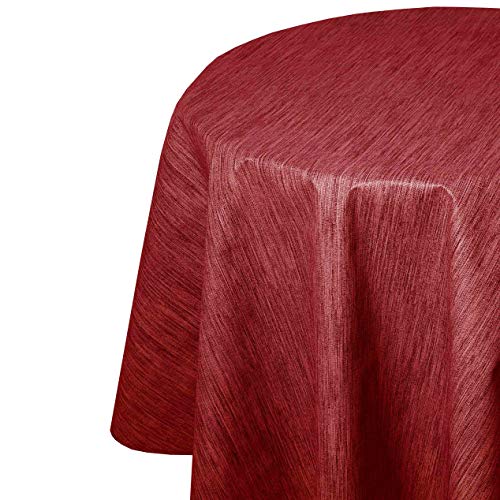 Wachstuch Wachstischdecke Tischdecke Gartentischdecke Leinen Prägung Rot Rund 120 cm abwaschbar gefaltet von DecoHomeTextil