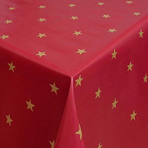 Wachstuch Wachstischdecke Tischdecke Gartentischdecke Sterne Gold Sterne Rot Breite & Länge wählbar 110 x 110 cm abwaschbar von DecoHomeTextil