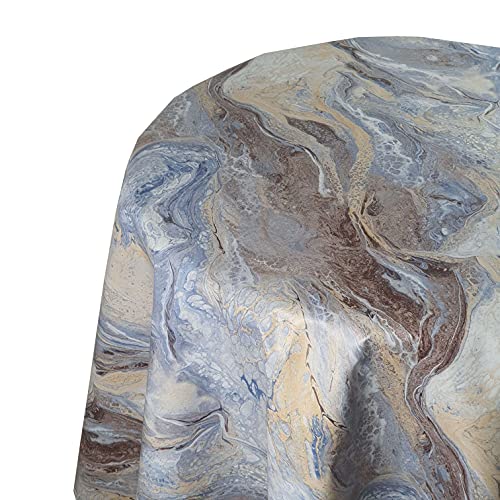 Wachstuch Wachstischdecke Tischdecke Größe und Muster wählbar Ebru Art Aquarell Braun Blau Rund 80 cm abwaschbar Gartentischdecke von DecoHomeTextil