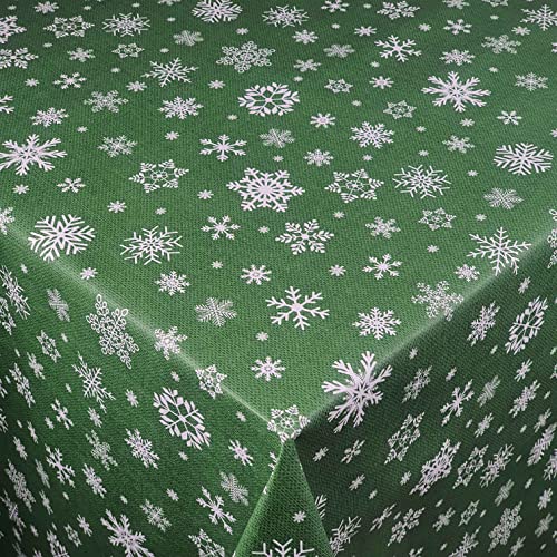 Wachstuch Wachstischdecke Tischdecke Weihnachtstischdecke Größe wählbar Weihnachten Schneeflocken Dunkelgrün Eckig 140 x 240 cm abwaschbar von DecoHomeTextil