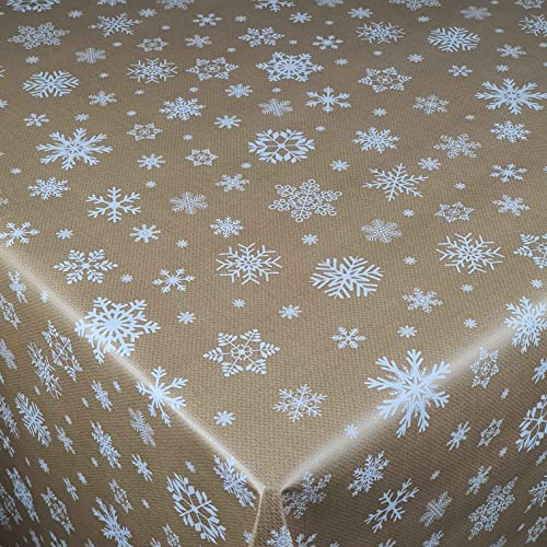 Wachstuch Wachstischdecke Tischdecke Weihnachtstischdecke Größe wählbar Weihnachten Schneeflocken Gold Eckig 100 x 220 cm abwaschbar von DecoHomeTextil
