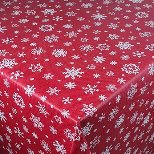Wachstuch Wachstischdecke Tischdecke Weihnachtstischdecke Größe wählbar Weihnachten Schneeflocken Rot Eckig 110 x 110 cm abwaschbar von DecoHomeTextil