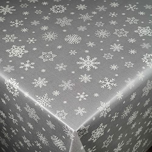 Wachstuch Wachstischdecke Tischdecke Weihnachtstischdecke Größe wählbar Weihnachten Schneeflocken Silber Eckig 100 x 100 cm abwaschbar von DecoHomeTextil