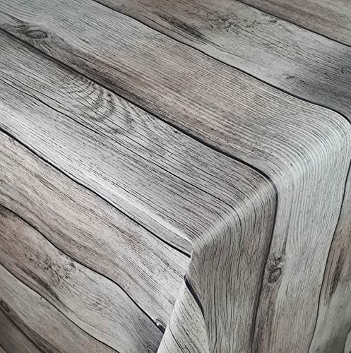 Wachstuch Wood Look Beige Grau Breite & Länge wählbar abwaschbare Tischdecke Eckig 140 x 2000 cm von DecoHomeTextil
