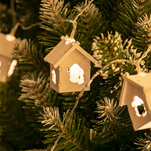 DecoKing 10er LED Lichterkette mit Timer warmes Weiß Girlande Weihnachtsdeko Holz Hütten Crala Wooden Hut von DecoKing