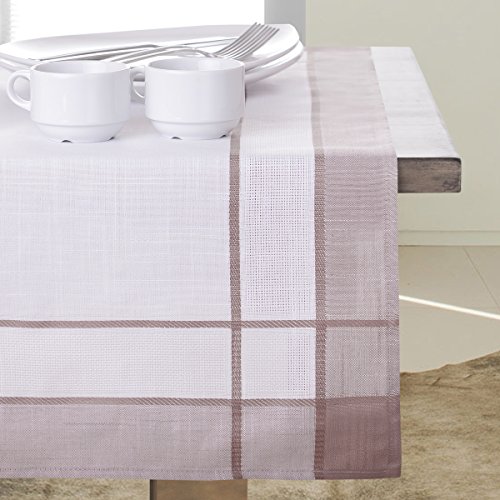 DecoKing 60x120 cm Tischläufer Tischdecke Tischtuch klassisch elegant Leinoptik rechteckig geometrisches Muster Streifen braun Schoko von DecoKing