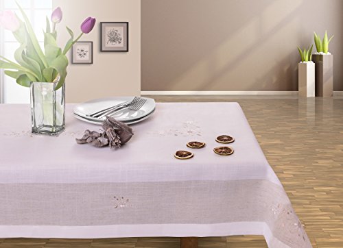 DecoKing 85x85 beige Tischdecke Tischtuch Blumenmuster Blumenmotiv Blume Blumen gestickt elegant praktisch Pflegeleicht mit Borte Modern von DecoKing