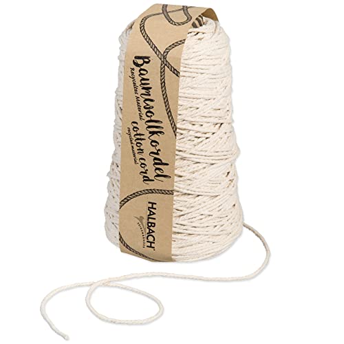 Recycelte Baumwollkordel 2 mm 250g/150 m Nachhaltig Baumwollgarn Seil Makramee Natur Kordel Basteln Knüpfen Dekokordel Handwerk Kreativ (Natur) von DecoLite