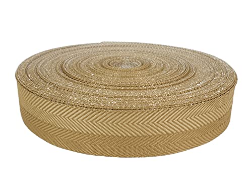 DecoMeister Teppicheinfassband Abschlussband Einfassband Klebeband zum Aufbügeln Klebe Saumband Fischgrätmuster Zweifarbig Teppich Polstermöbel Autopolsterung 40mm Breite x 2000cm Gold - Beige von DecoMeister