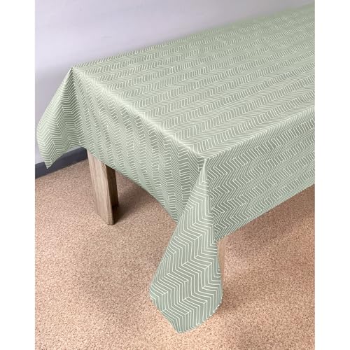 Wachstuchtischdecke 140x70 cm | Wachstischdecke mit wasserabweisender und lebensmittelecht PVC-Beschichtung | Outdoor-Tischdecken für Garten und Küche | Tischdecke wetterfest | Grüne Fischgrätmuster von DecoMeister