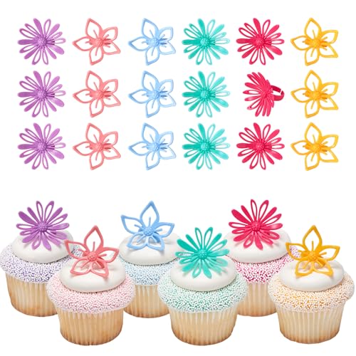 DecoPac Cupcake-Topper mit Blumenmotiv, 24 Cupcake-Ringe, rosa, gelb, rot, lila, grüne Blumenringe, lebensmittelechte Sommerkuchendekorationen - 24 Stück DecoPac Cupcake-Topper mit Blumenmotiv, 24 Cupcake-Ringe, rosa, gelb, rot, lila, grüne Blumenringe, lebensmittelechte Sommerkuchendekorationen - 24 Stück von DecoPac