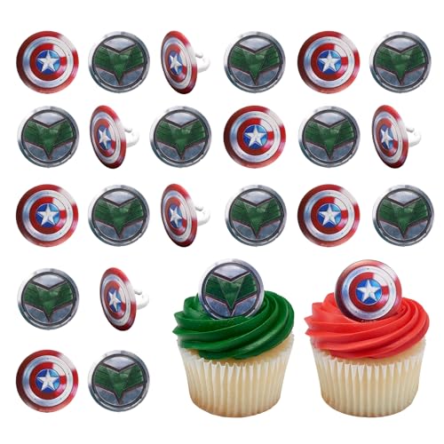 Marvel Studios Captain America: Brave New World Cupcake-Ringe, 24 Captain America & Falcon Cupcake-Dekorationen, lebensmittelechte Kuchendekoration, Partygeschenke, 24 Stück Marvel Studios Captain America: Brave New World Cupcake-Ringe, 24 Captain America & Falcon Cupcake-Dekorationen, lebensmittelechte Kuchendekoration, Partygeschenke, 24 Stück von DecoPac