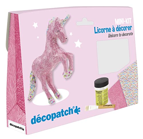 Décopatch KIT009O Bastel Set Pappmaché Einhorn (ideal für Kinder, 3,5 x 19 x 13,5 cm) rosa, bunt von Decopatch