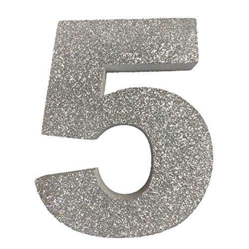 DecoPorex - Glitzerzahlen aus Polystyrol 20 cm hoch, 3 cm dick für Jahrestage, Geburtstage und Feiern und Veranstaltungen (5, Silber) von DecoPorex