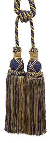 Beautiful Dark Navy Blau, Gold Vorhang & Draperie doppelte Quaste Raffhalter/25.4 cm Quaste, 3/20.3 cm Kordel, Imperial II Collection Style # tbic-2 Farbe: navy Gold – 1152 von DecoPro