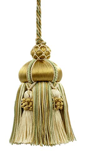 Elegante, handgefertigte 10 cm Schlüsselquaste, 8,5 cm Schlaufe, akzentuiert mit Kronenquasten (Stil # KTAX4) Zitronengras Gold Mehrfarbig #LX02 (Hellgold, Gelbgold, Salbeigrün) einzeln verkauft von DecoPro