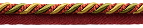 DecoPro Kordel mit Nählippe, 10 mm, Grün, Rot, Gold, Stil: 0038AXL, Farbe: Pfingstrose, LX07, Verkauf pro Yard (91 cm) von DecoPro