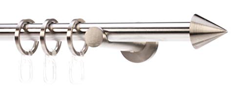 DécoProfi Gardinenstangen Edelstahloptik 1-läufig Ø 16 mm L: 320 cm I "Kegel" Gardinen/Vorhangstange im Set I Inklusive Träger, Befestigung und Endstücke I Wandbefestigung von DecoProfi