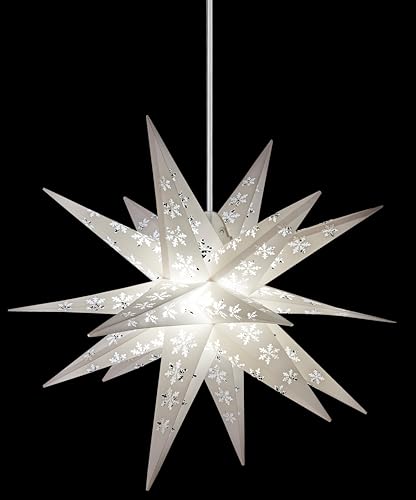 Sterntaler Dekostern | Weihnachtsstern mit Schneeflocken-Design | 18-Zacker | Weiß | 55cm | Außen | LED | Netzstecker von DecoTrend GmbH