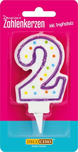 DECOCINO Zahlenkerzen Zahl „2“ – Torten-Kerzen Happy-Birthday-Deko, Gerbutstags-Kerzen, Geburtstags-Deko für Geburtstags-Torte & Geburtstags-Kuchen von DECOCINO
