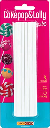 DECOCINO Cake Pop & Lolly Sticks – 24 STK, ca. 15 cm – Wiederverwendbare Stiele aus Kunststoff, lebensmittelecht, Backzubehör, für Lutscher & Kuchen von DECOCINO