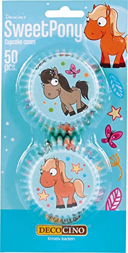 DECOCINO Muffin-Förmchen Pony (50Stk.) Muffin-Deko Cupcake-Deko Pony-Deko –Cupcake-Förmchen Dekoration & Pferde-Deko für Kinder-Geburtstage! von Decocino