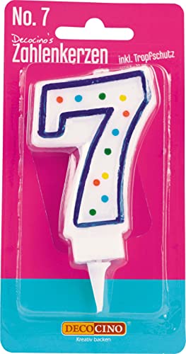 DECOCINO Zahlenkerzen Zahl „7“ – Torten-Kerzen Happy-Birthday-Deko, Gerbutstags-Kerzen, Geburtstags-Deko für Geburtstags-Torte & Geburtstags-Kuchen von DECOCINO