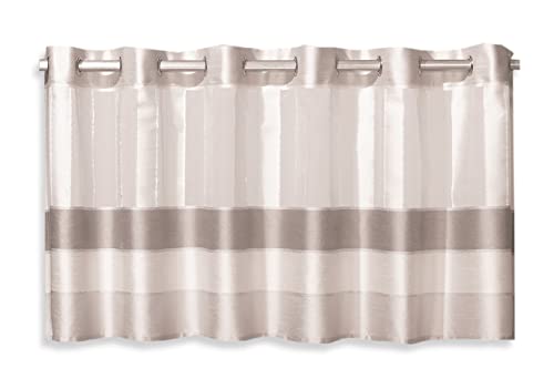 Design Ösen Scheibengardine 2221 beige Creme | Kurzgardine HxB 50x140cm ideal für Kleinfenster | Bistrogardine mit Metallösen | von Decocompany home