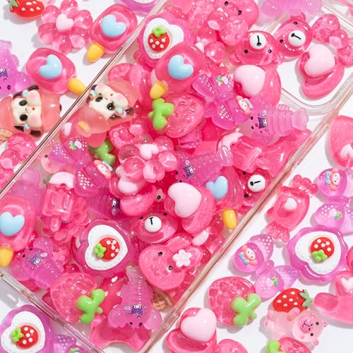 Decoden Charms 100 Stück Kawaii-Anhänger aus Kunstharz mit flacher Rückseite, Cabochon für DIY-Projekte, Schleim-Charm, Harz-Kunst, Scrapbooking, Handyhülle und Zubehör (Hellrosa) von Decoden