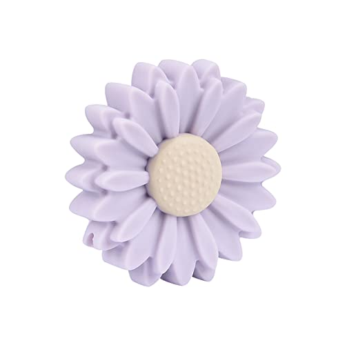 Decoendiy 15 Stück Gänseblümchen-Blumen-Silikon-Perlen, bunte Blumenform-Perlen, flache Sonnenblumen-Perlen, lose Silikon-Abstandshalter, für Erwachsene, DIY-Armbänder, Halsketten, Bastelbedarf (lila) von Decoendiy