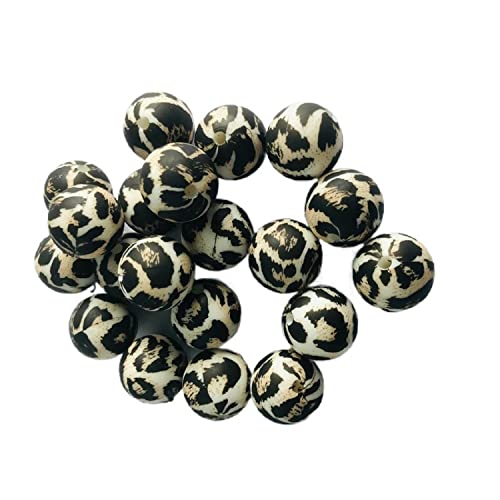 Decoendiy 24 Stück Silikonperlen mit Kuhdruck, 12 mm Leopardenmuster, bunte Camouflage, runde lose Silikonperlen für DIY-Halsketten, Armbänder, Schmuckherstellung, Zubehör (Leopard) von Decoendiy