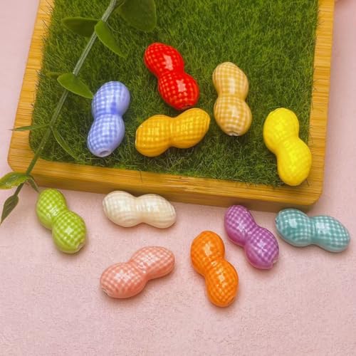 Decoendiy 30 Stück Porzellan-Keramik-Erdnuss-Perlen, niedliche Cartoon-Handbemalte Porzellan-Perlen, bunte Erdnussförmige Keramik-Abstandshalter, für Erwachsene, DIY-Halsketten, Armbänder von Decoendiy