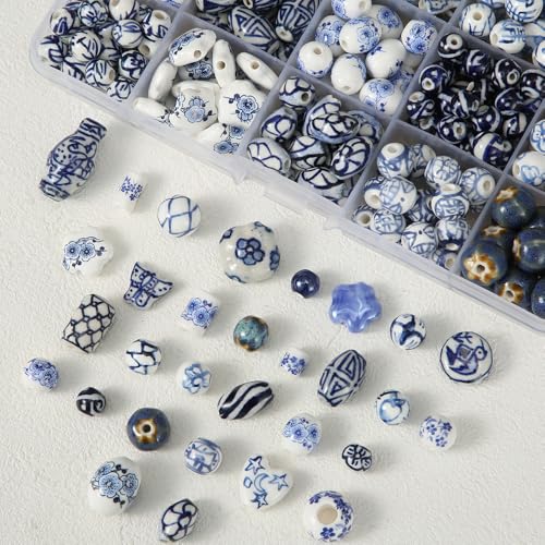 Decoendiy 35 blaue und weiße Porzellan-Perlen – handgefertigte Keramik-Abstandshalter für Schmuckherstellung, Bastelarbeiten, Armbänder und Halsketten – verschiedene Formen, lose Perlen Decoendiy 35 blaue und weiße Porzellan-Perlen – handgefertigte Keramik-Abstandshalter für Schmuckherstellung, Bastelarbeiten, Armbänder und Halsketten – verschiedene Formen, lose Perlen von Decoendiy