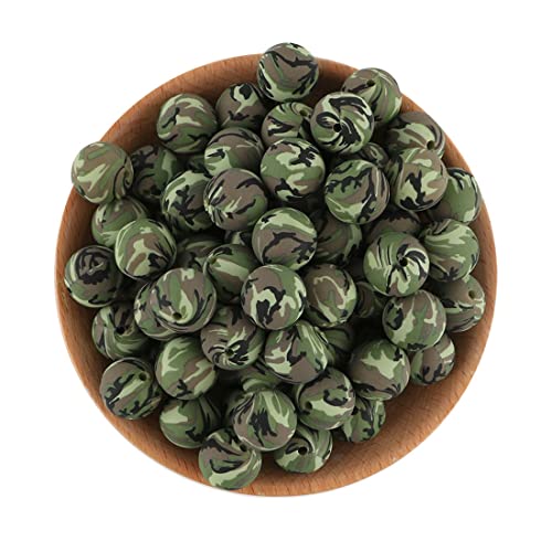 Decoendiy 50 Stück Silikon-bedruckte Perlen, 15 mm, Leoparden-Kuh-Tierdruck, Blumenblätter, karierte Perlen, lose runde Silikon-Abstandshalter, für Erwachsene, Bastelbedarf (#13) von Decoendiy