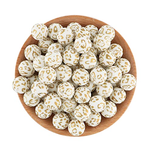 Decoendiy 50 Stück Silikon-bedruckte Perlen, 15 mm, Leoparden-Kuh-Tierdruck, Blumenblätter, karierte Perlen, lose runde Silikon-Abstandshalter, für Erwachsene DIY Bastelbedarf (#6) von Decoendiy